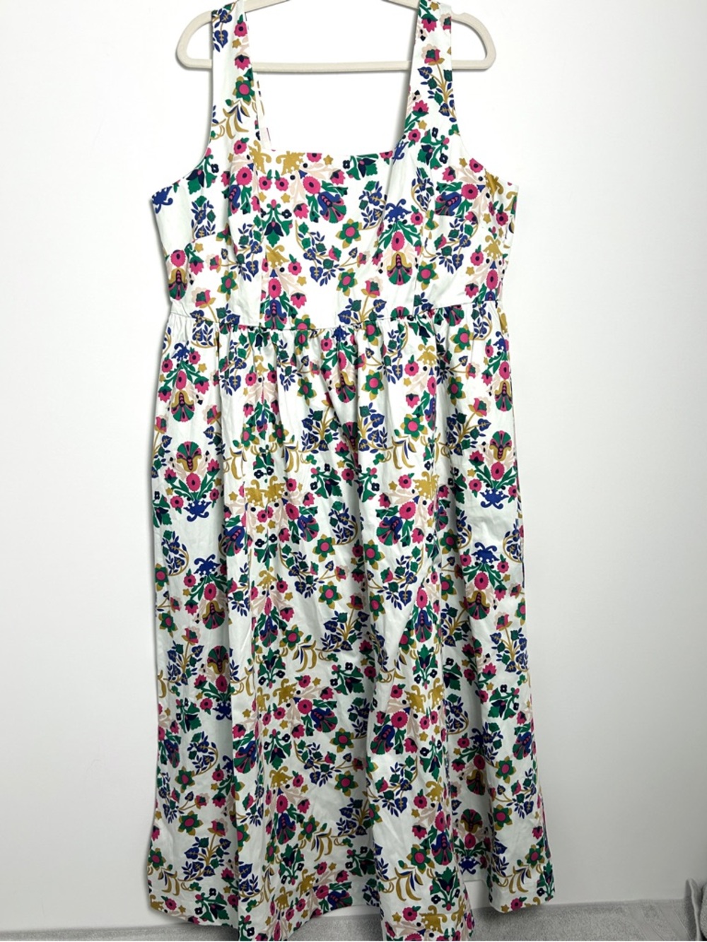 Boden NWT White Floral Midi Dress Violet Square Neck Summer Cotton Size 16 to 18 - Picture 2 of 15